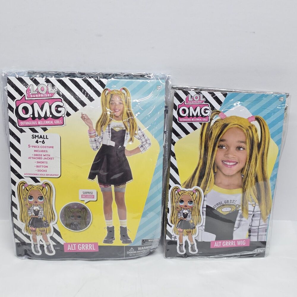 LOL Surprise OMG Alt Grrrl Kids Halloween Costume & Wig (Child Sz Small 4/6) NEW